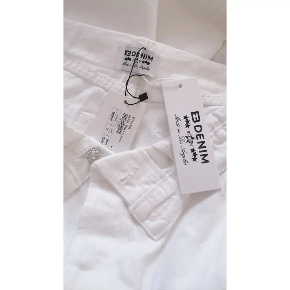 EB Denim White Asymmetric Fold Over Waist Wide Leg Jeans Size 27 Made USA - Picture 12 of 12